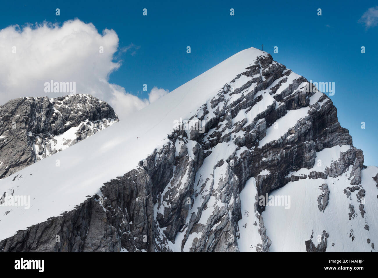Alpspitze, Freeriding, aerial picture, winter, Germany, Bavaria, Upper Bavaria, Bavarian Alps, Werdenfelser Land, Garmisch-Partenkirchen Stock Photo
