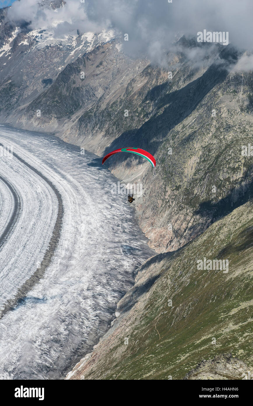 Paraglider above Aletsch glacier, paraglider, aerial picture, Eggishorn