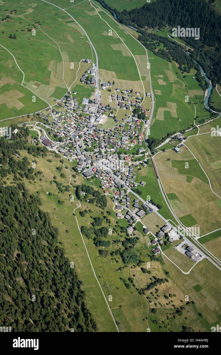 Valais, Goms, Geschinen, the Rhone, mountain place, aerial picture, Switzerland Stock Photo