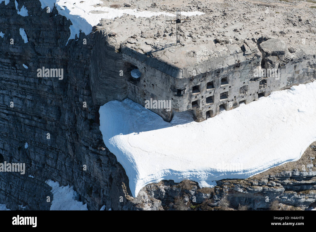 Mountain fortress, historic architectural monument, Caldonazzo, Val Sulgana, aerial shot, Trentino, Italy Stock Photo