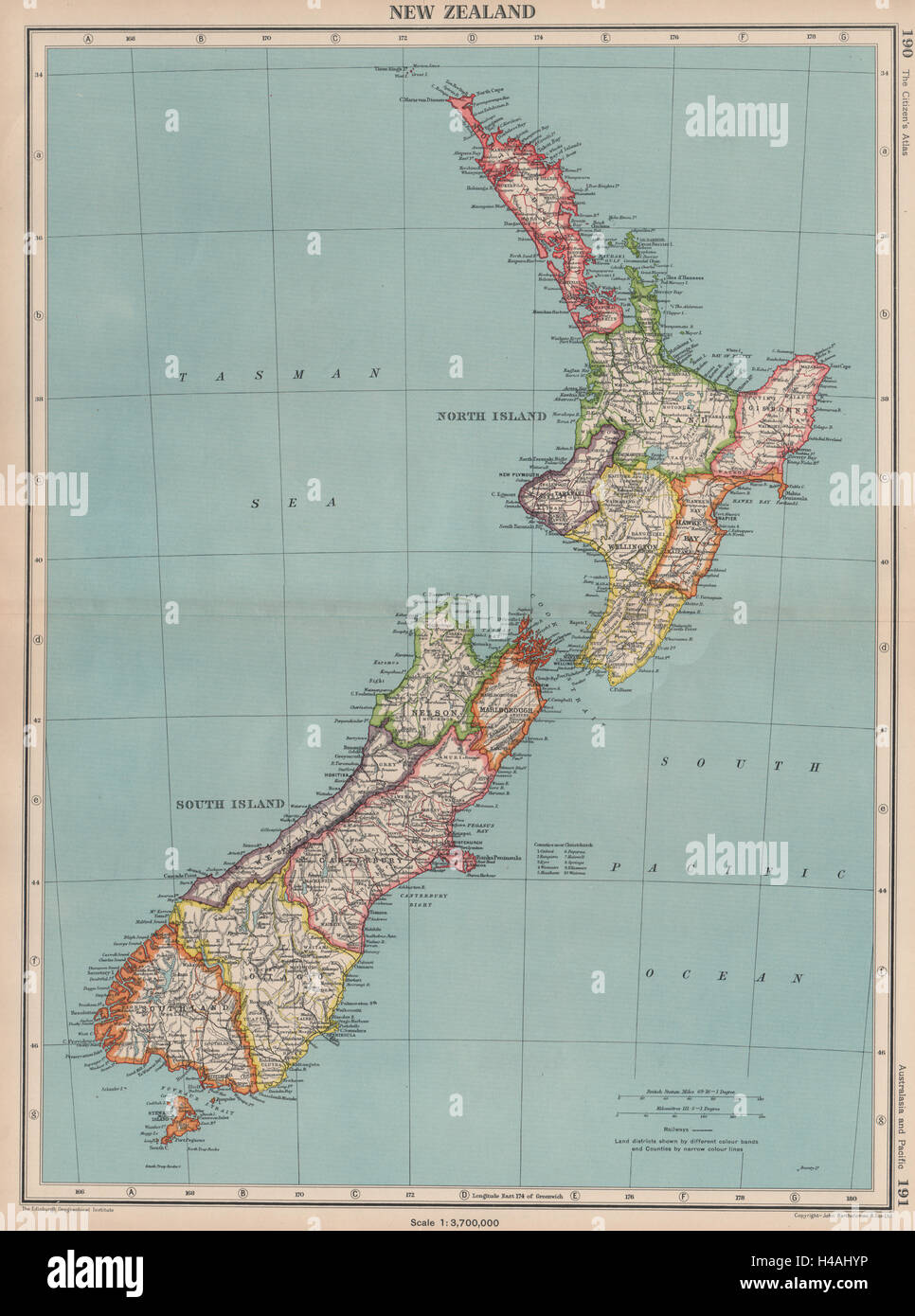 NEW ZEALAND Showing Provinces BARTHOLOMEW 1944 Old Vintage Map Plan new-zealand-showing-provinces-bartholomew-1944-old-vintage-map-plan