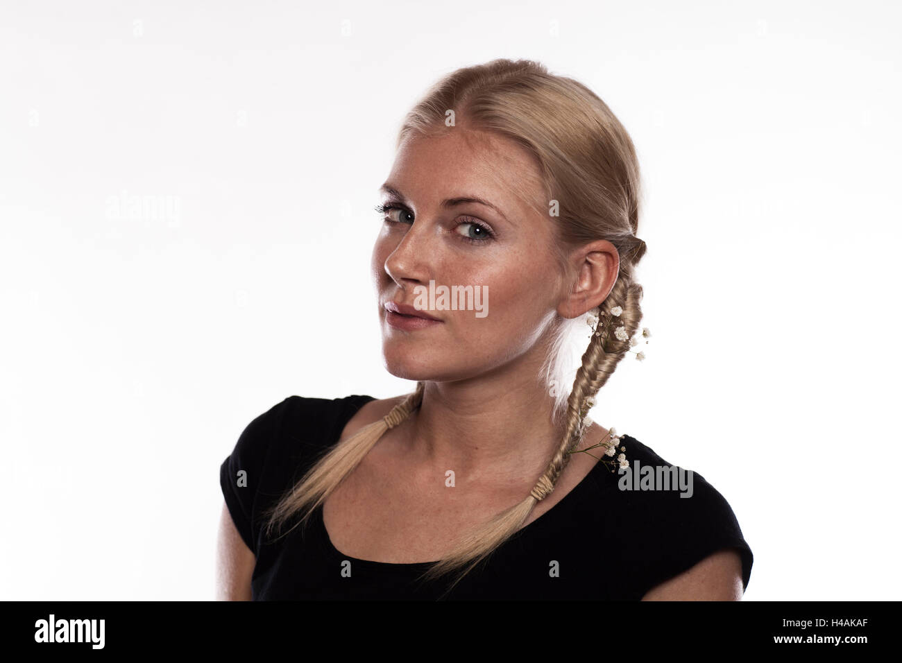 Instructions double fishbone plait step 2 of 2 with accessories Stock Photo