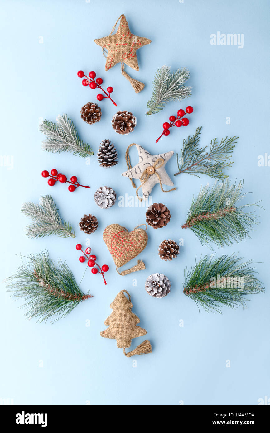 Christmas Tree decoration on blue background Stock Photo