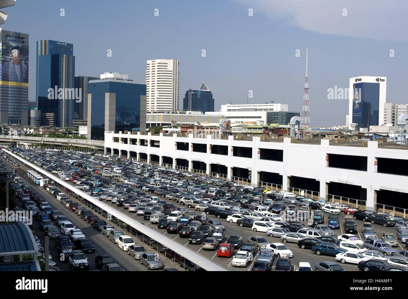 Thailand, Bangkok, Mon. Chit station, parking lot, Asia, South-East Asia, town, capital, city, railway station, stop, short-distance traffic, means transportation, publicly, parking facility, houses, high rises, buildings, architecture, city centre, urban, Stock Photo