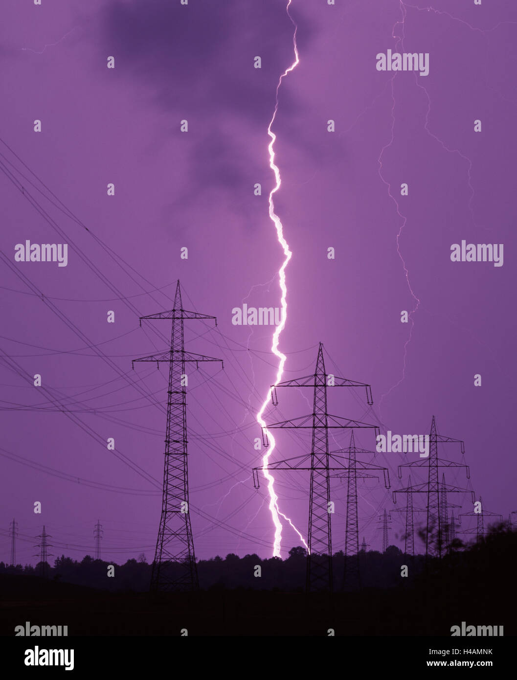 Power lines, pylons, thunderstorms, lightning Stock Photo Alamy