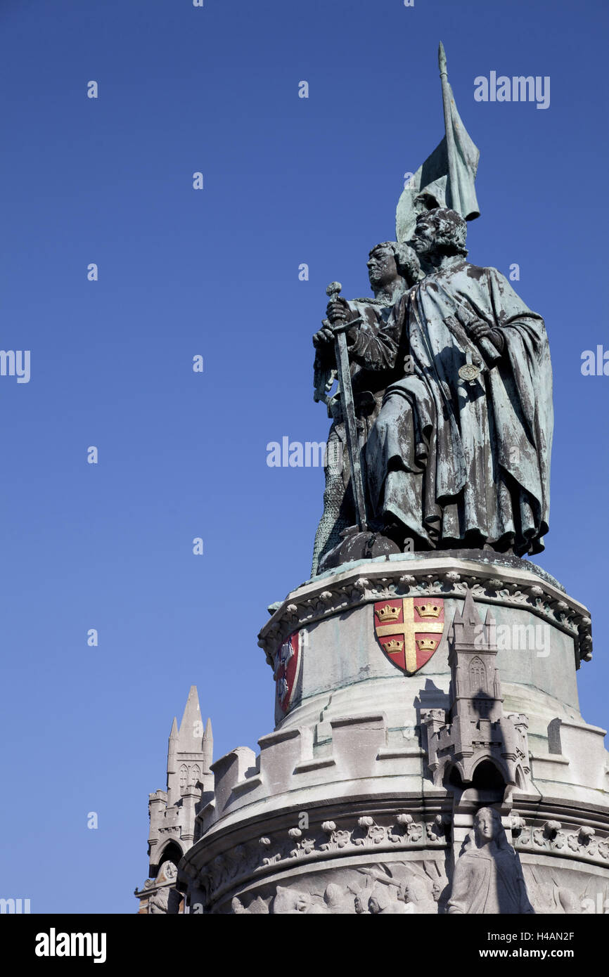 Statue of Jan Breydel and Pieter de Coninck, Brugge, Belgium, Europe, Stock Photo