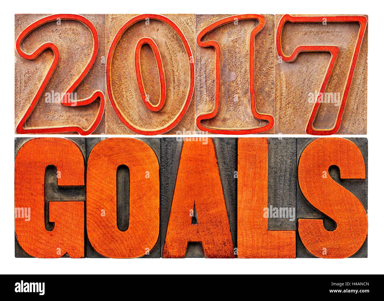 2017 goals banner - New Year resolution concept - isolated text in vintage letterpress wood type printing blocks Stock Photo