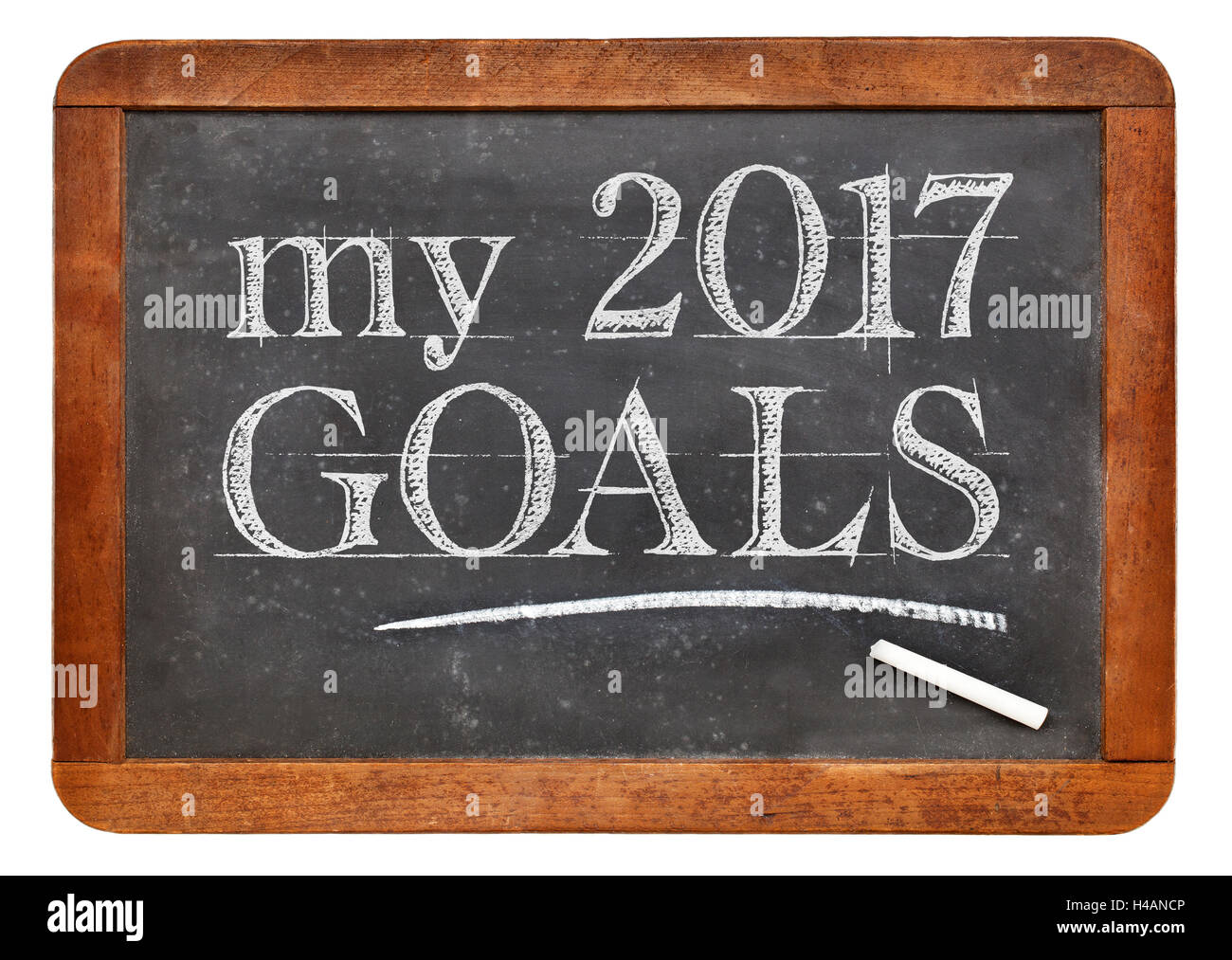 My 2017 goals - white chalk text on a vintage slate blackboard Stock Photo