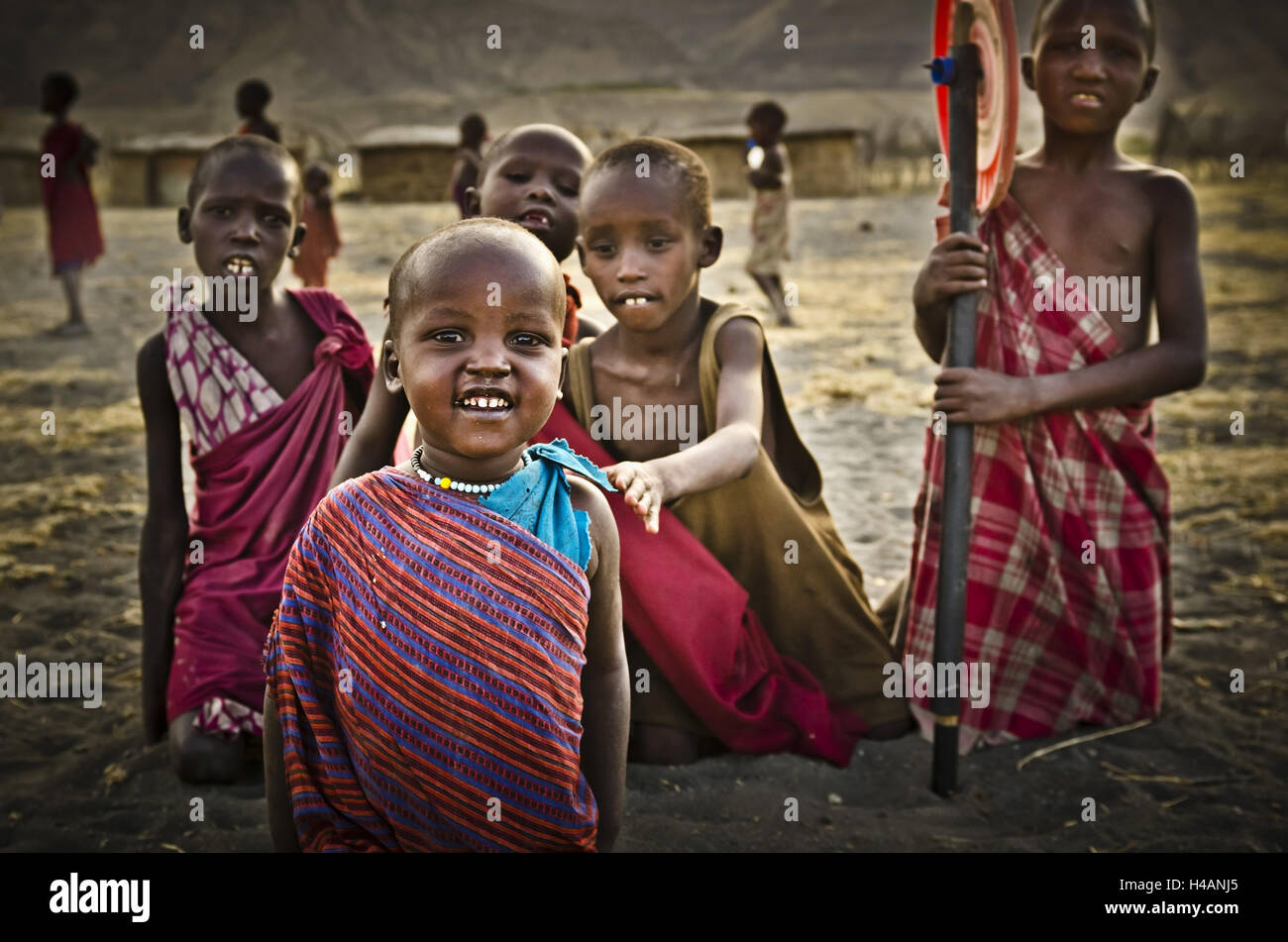 Africa, East Africa, Tanzania, Lake Natron, Maasai, children, Stock Photo