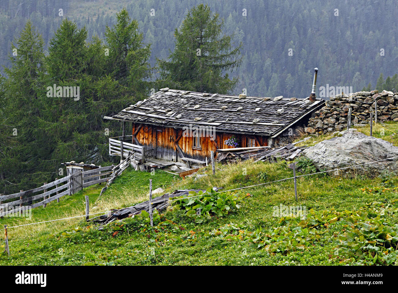 Alpine hut in the Egger Obertal, South Tyrol, Stock Photo