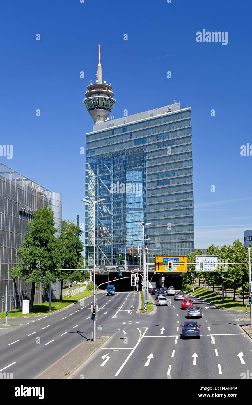 Germany, Rhineland, Dusseldorf, Stadttor with television tower, Stock Photo