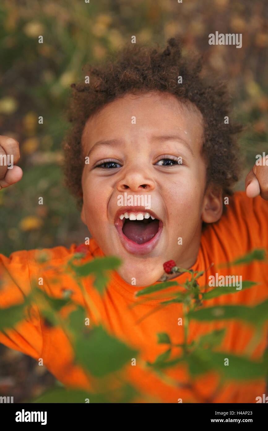 Small boy, swarthy, laugh, fun, portrait, Stock Photo