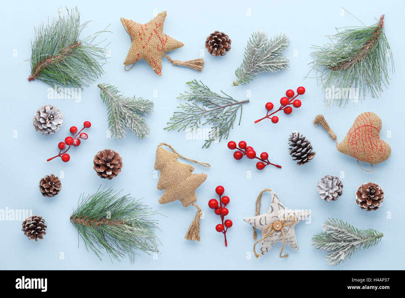 Christmas Tree decoration on blue background Stock Photo