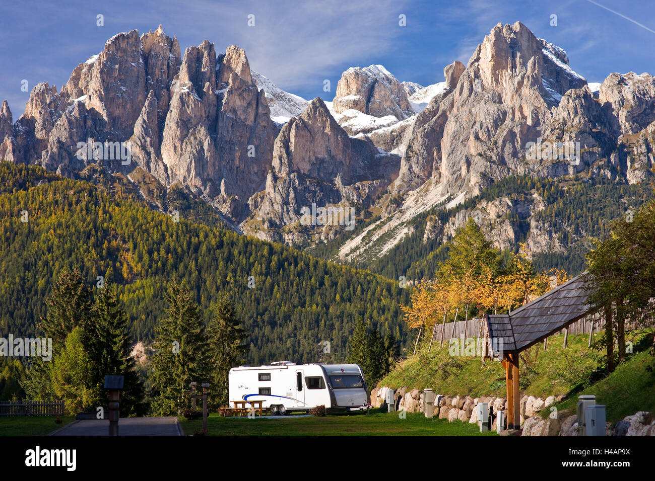 Italy, South Tyrol, Lagorai Dolomites, Pozza di Fassa, camping Vidor, Stock Photo