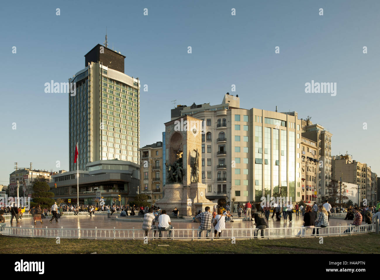 Turkey, Istanbul, Beyoglu, space Taksim, traffic interchange in the European part Istanbul with the monument the republic, Stock Photo