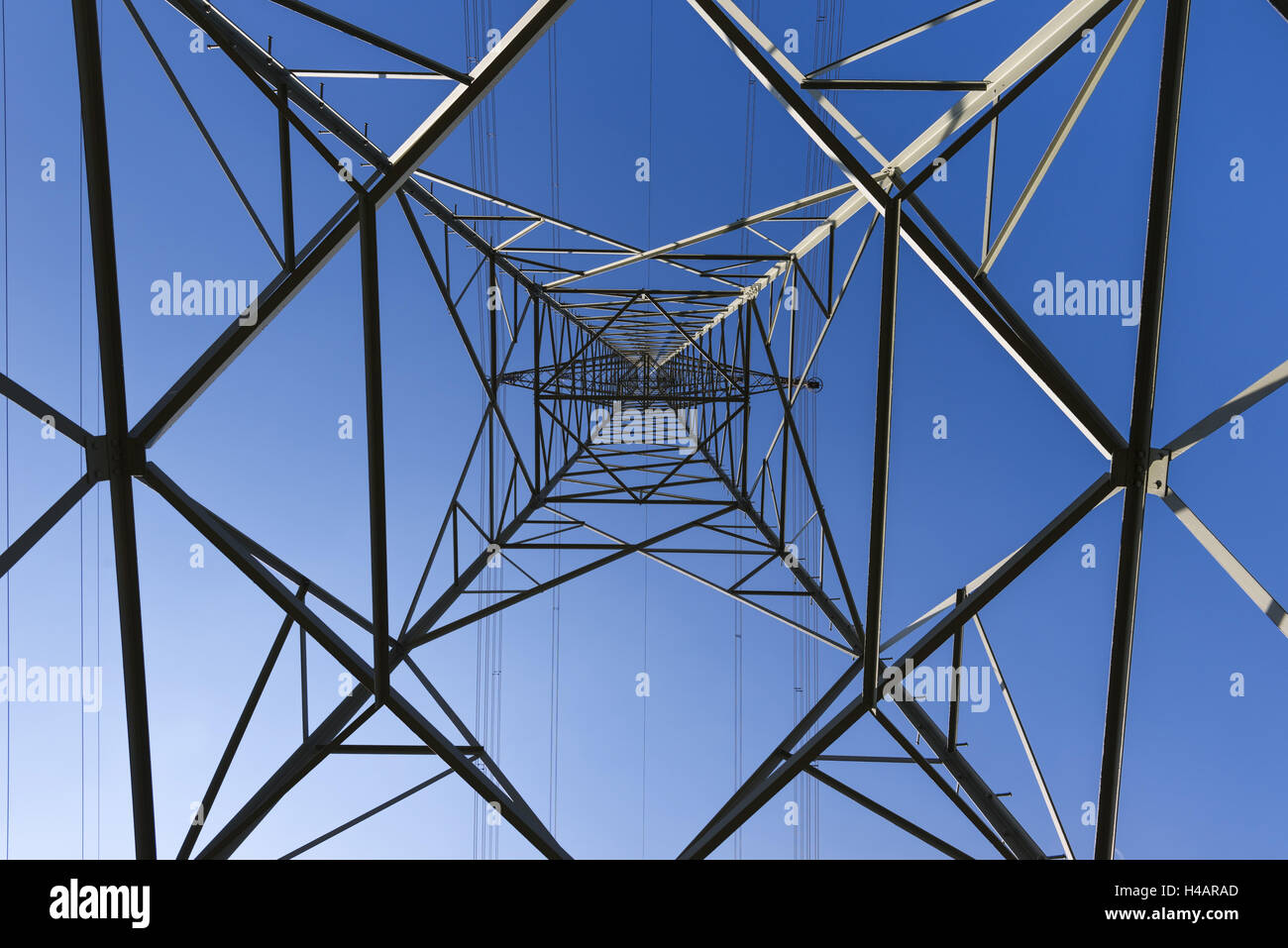Germany, Hessen, Taunus, Niedernhausen, high-voltage poles and high-tension circuits, Stock Photo