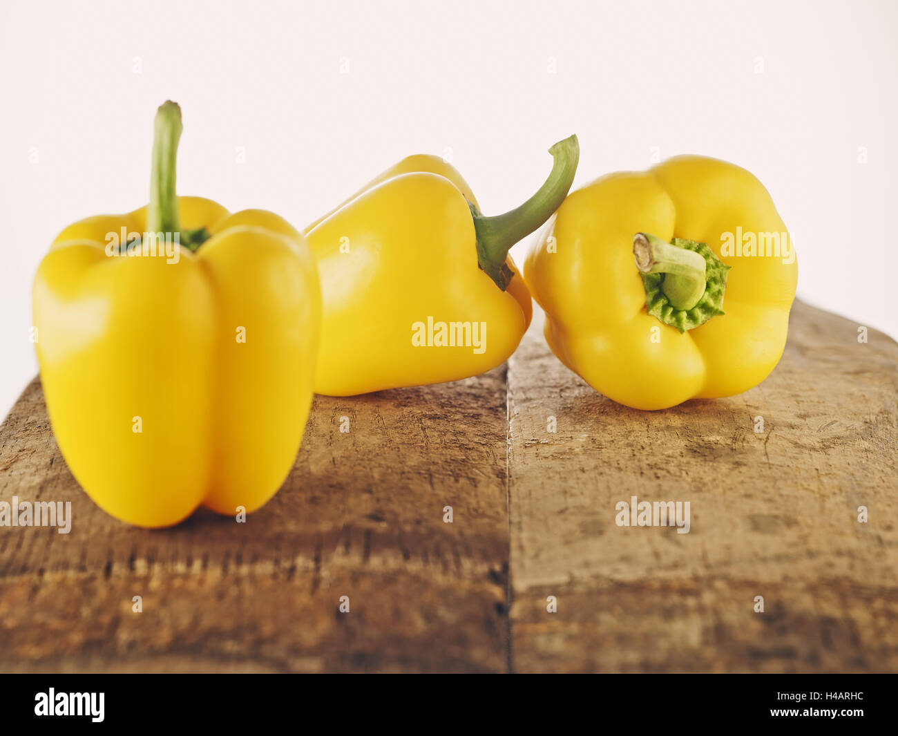 Sweet pepper, Capsicum, yellow, wood, brown, harvest, Stock Photo