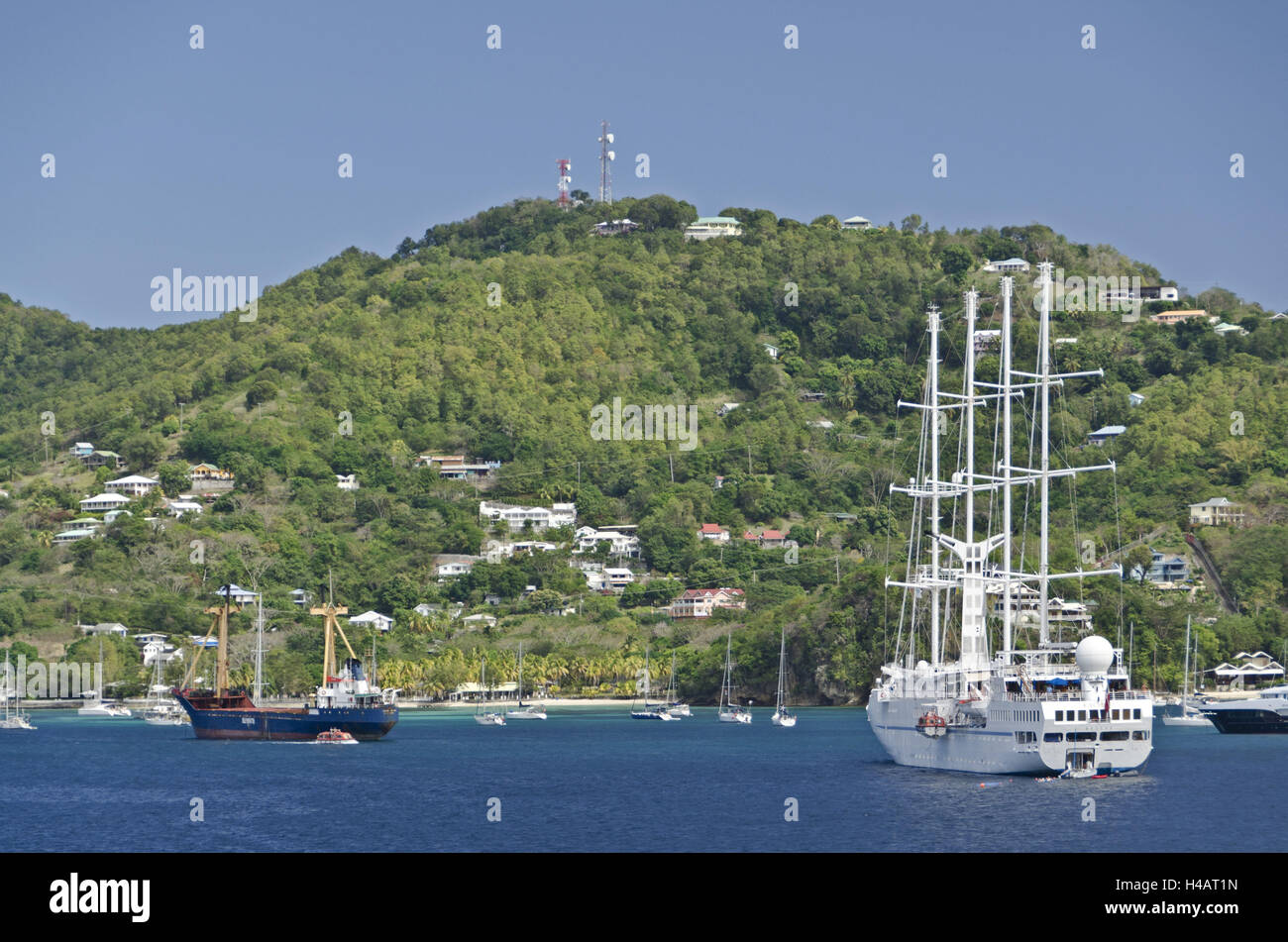 The Caribbean, the Grenadines, Bequia, Admirality Bay, sailing ships, Stock Photo