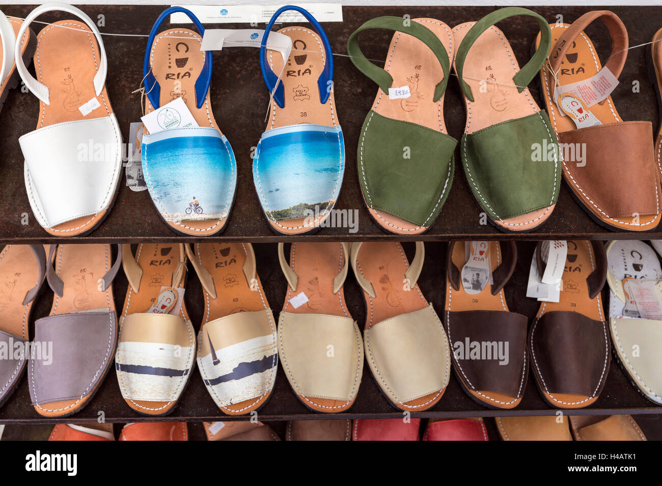 Avarcas, leather shoes, hand-made, typically for the Balearic Islands Island Menorca Stock Photo