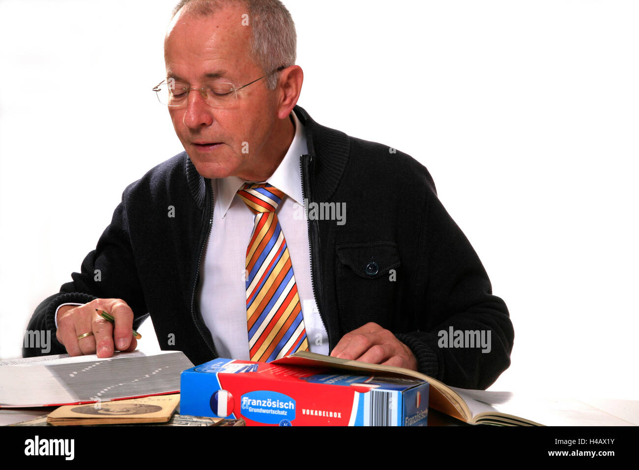 Man, interior, learning foreign language, Stock Photo
