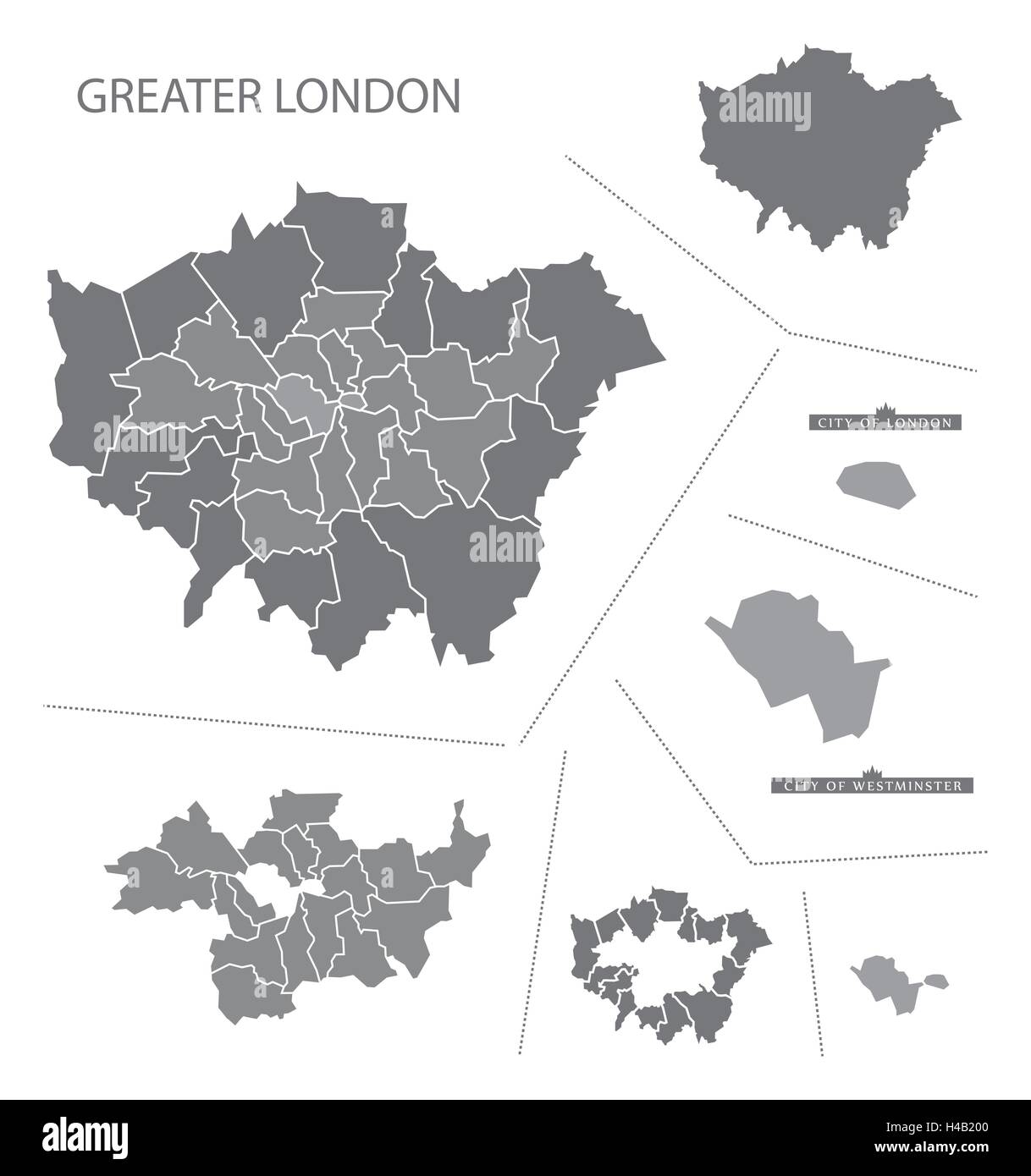 Grey county map of England, Greater London Stock Vector