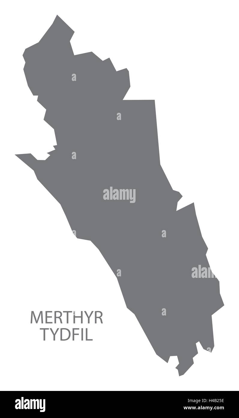 Merthyr Tydfil Wales Map grey Stock Vector