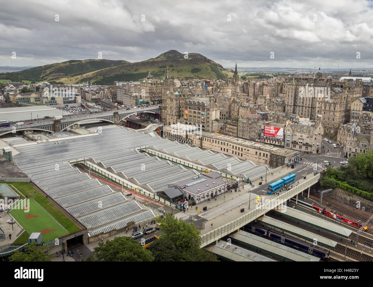 Edinburgh, Scotland -  31 August 2016 : Panoramic view of the roof of the Edinburgh Waverley Train Station as seen from above Stock Photo
