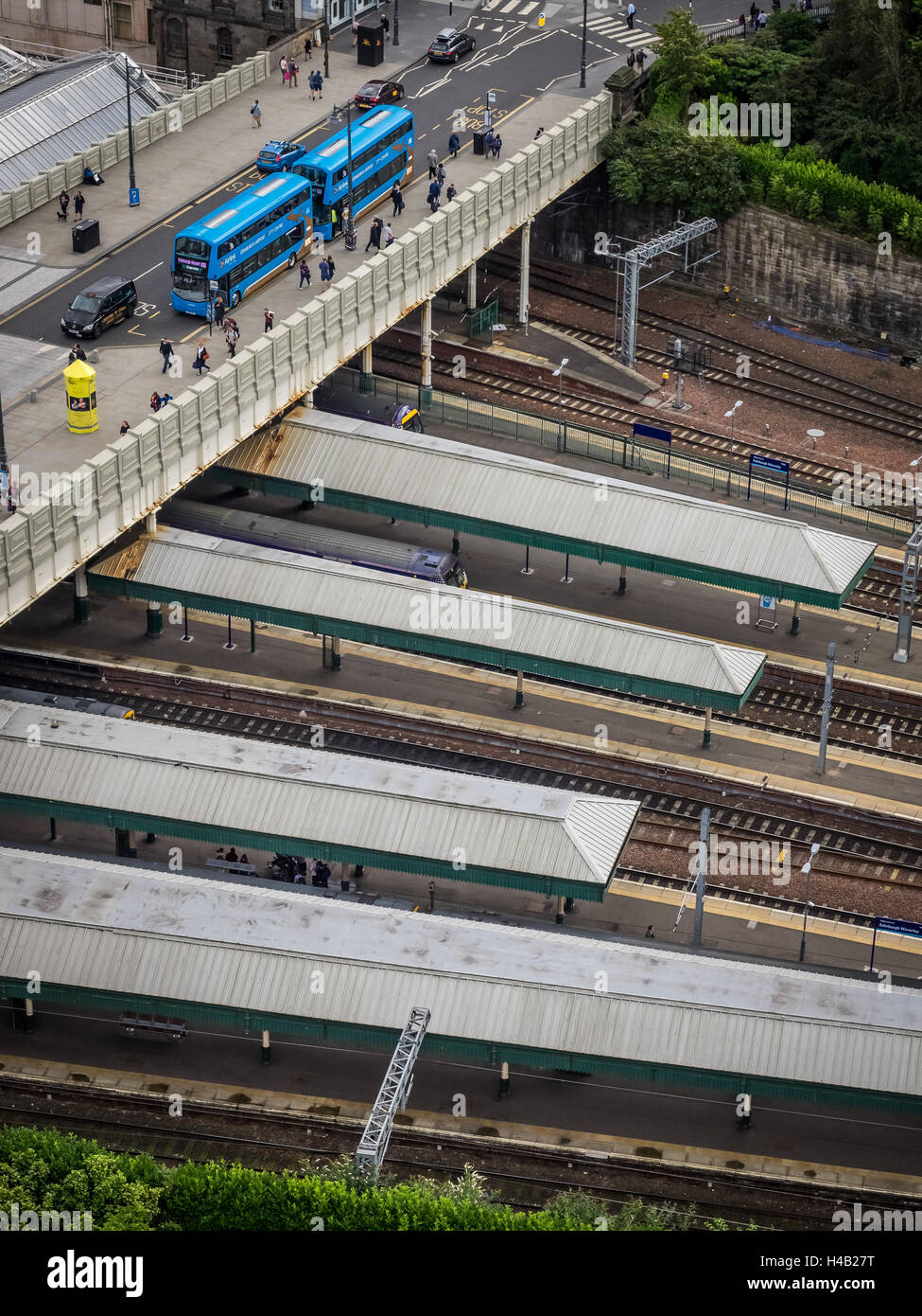 Edinburgh, Scotland -  31 August 2016 : Edinburgh Waverley Train Station as seen from above Stock Photo
