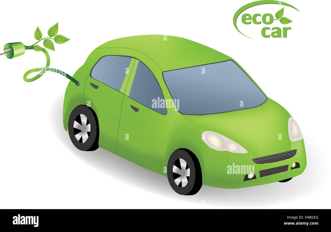 Eco Car Concept.Green car powered with alternative fuel.Environmental friendly energy. Eco car with eco icon logo. Stock Vector