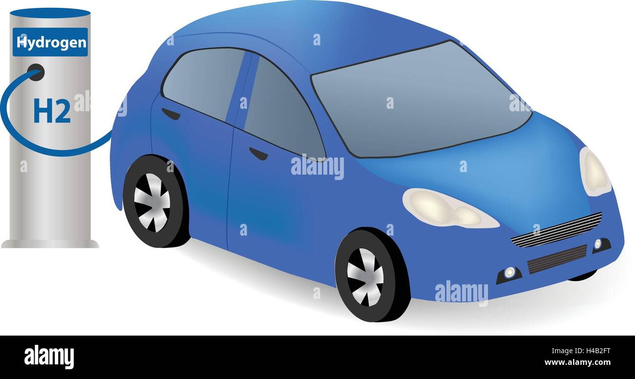 Hydrogen Fuel Cell Car charging at the Hydrogen station. Vehicle refueling on the hydrogen filling station Stock Vector
