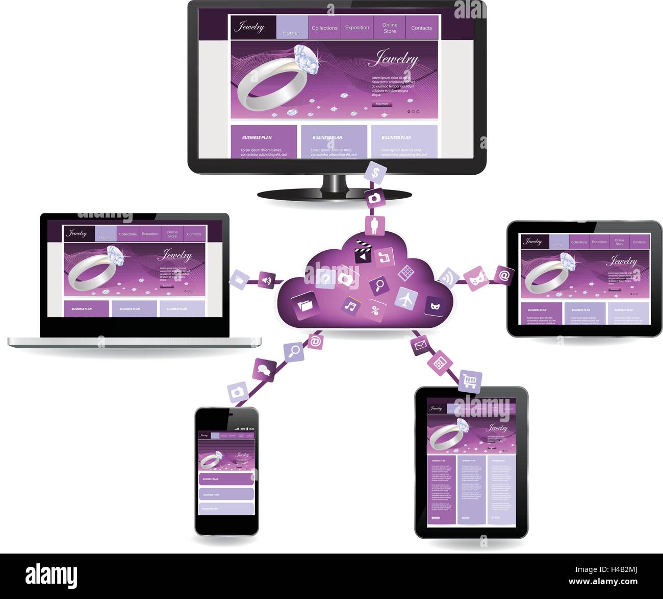 Cloud computing concept design. Devices connected to the cloud Stock ...