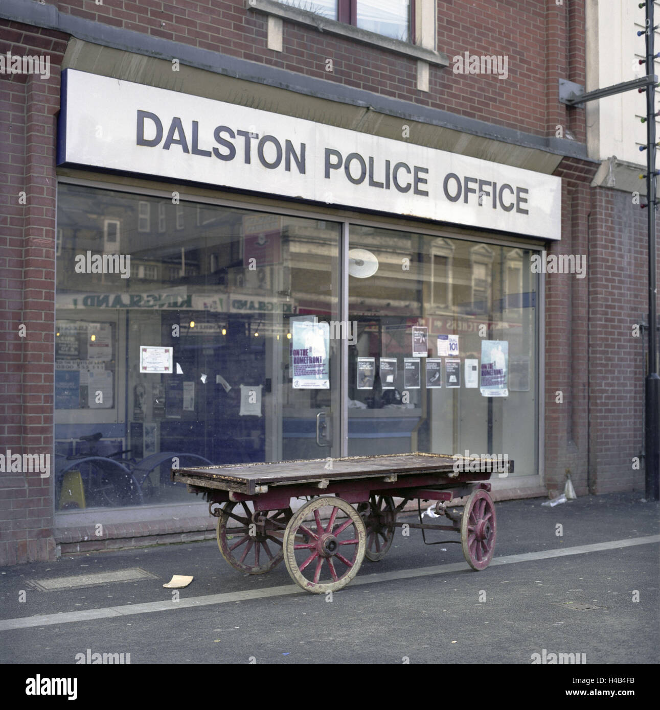 Police station in the London East End, deprived area, after the riots in summer, 2011, Stock Photo