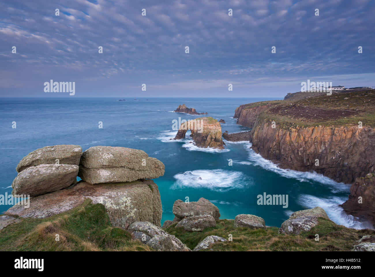 Dramatic coastal scenery at Land's End in West Cornwall, England. Winter (February) 2013. Stock Photo