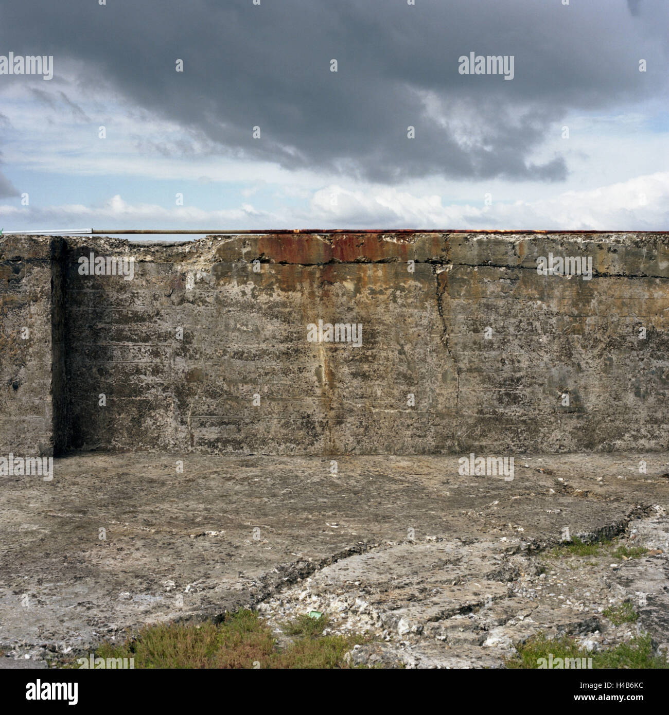 harbour wall, old, weathered, concrete, clouds, Stock Photo