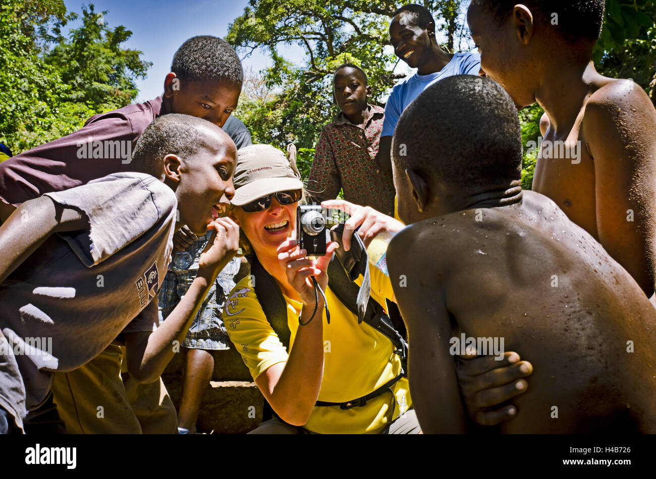 Africa, Tanzania, East Africa, Moshi, Kilimanjaro, Kilimandjaro, rice field, children, Stock Photo