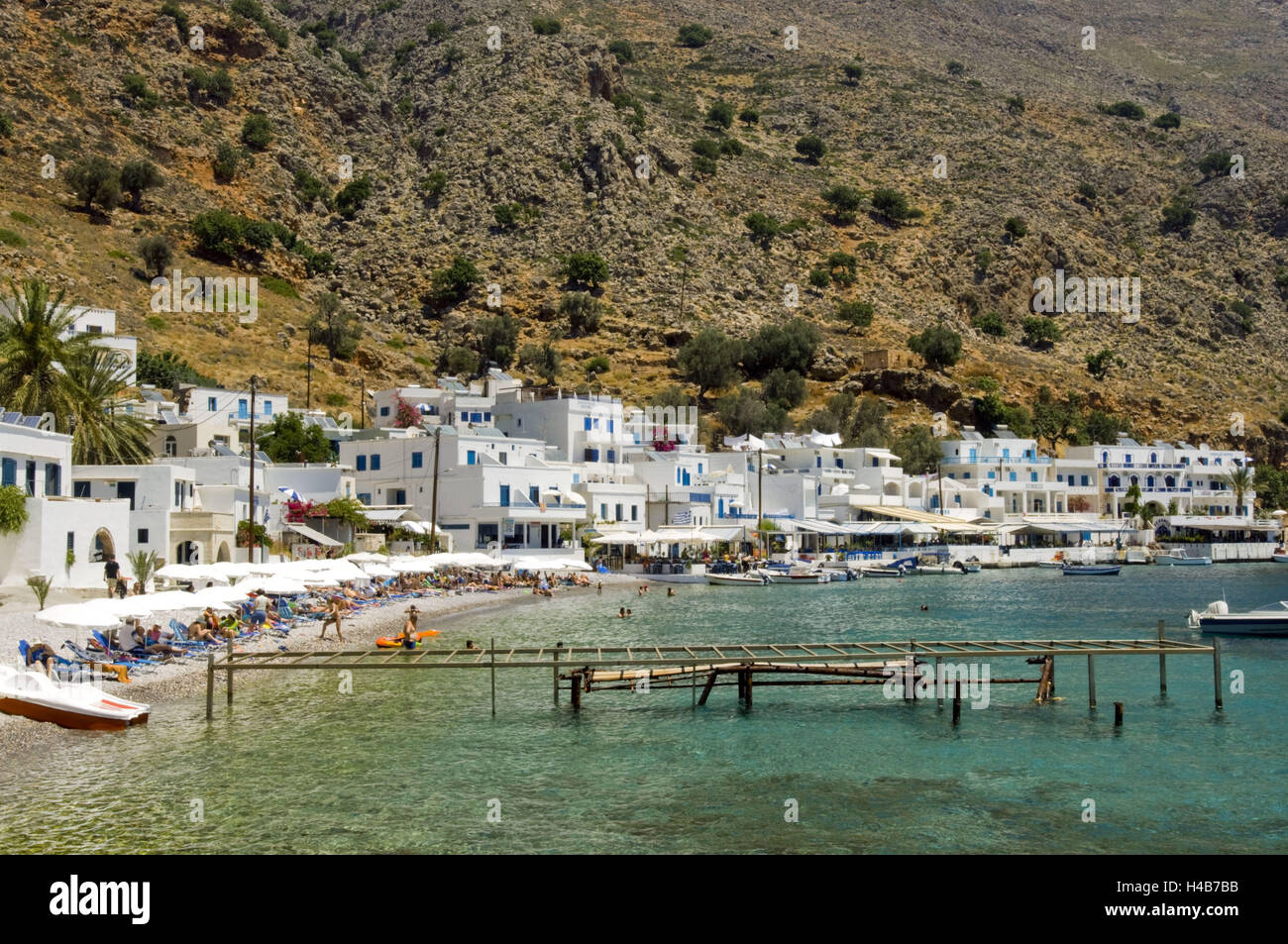 Greece, Crete, Loutro, the picturesque resort is to be reached only by ship, Stock Photo