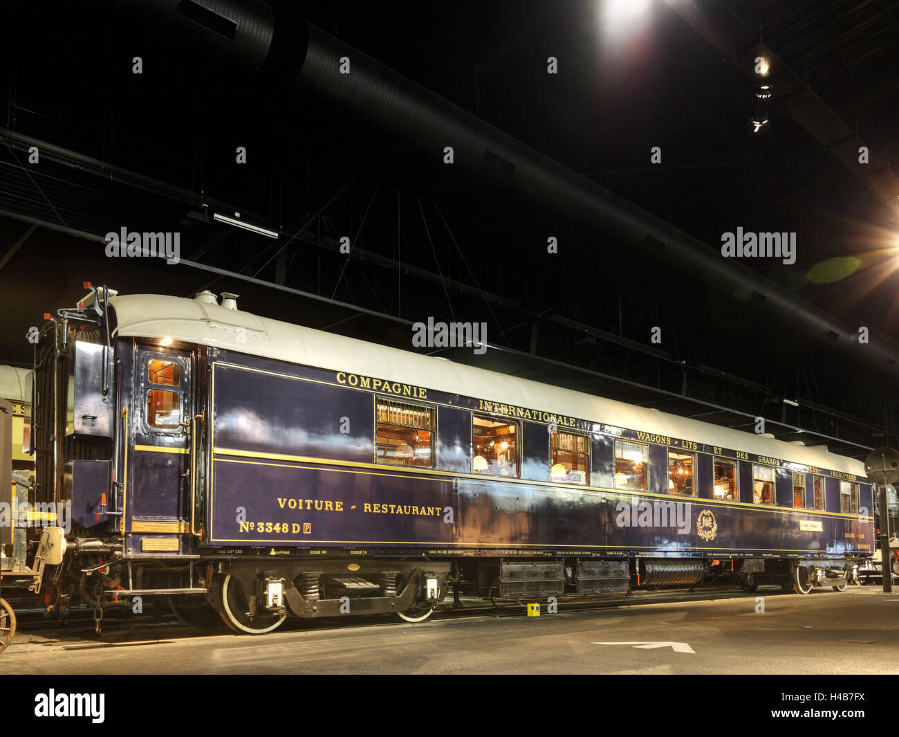 France, Alsace, Mulhouse, Cité du Train, railway museum, dining car, Stock Photo