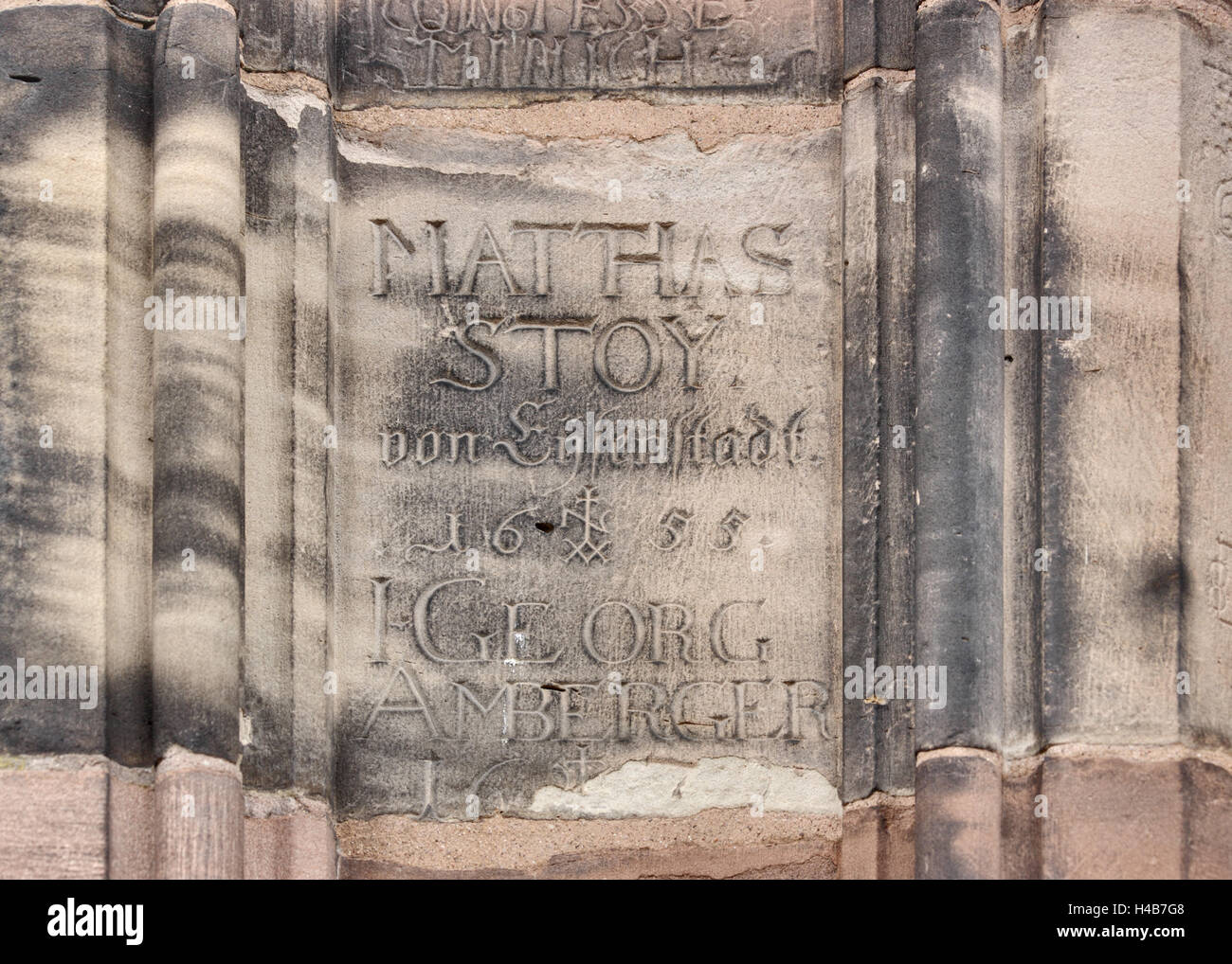 France, Alsace, Strasbourg, in stone chiselled historical inscriptions ...