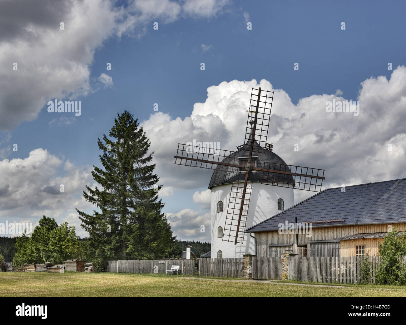 Germany, Thuringia, Dittrichshütte, Thuringian wood, windmill, Stock Photo