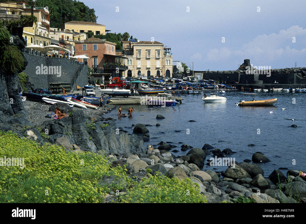 Italy, Sicily, Santa Maria La Scala, harbour bay, mole, Stock Photo