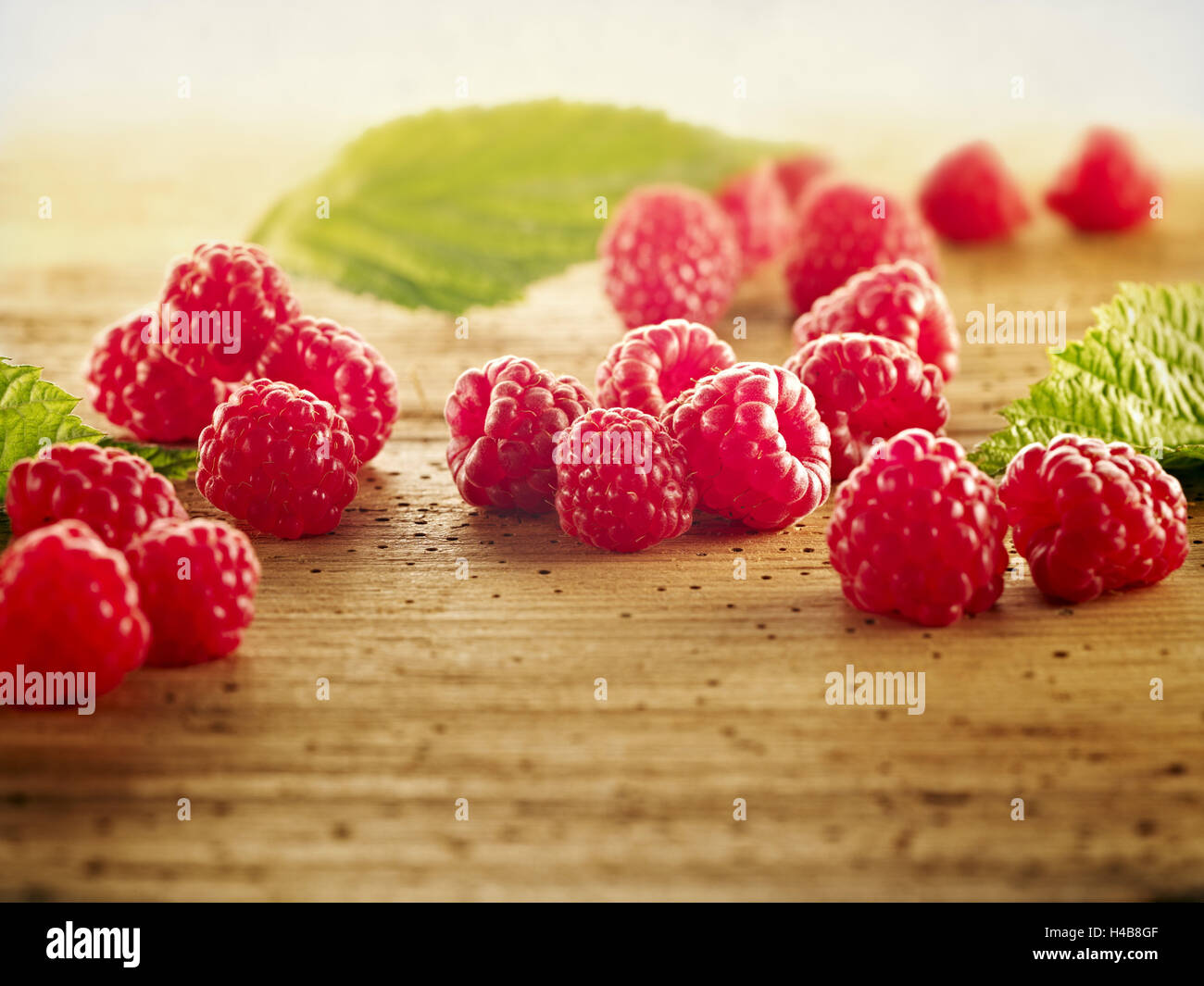 Raspberries, tabletop, wood, still life, Stock Photo