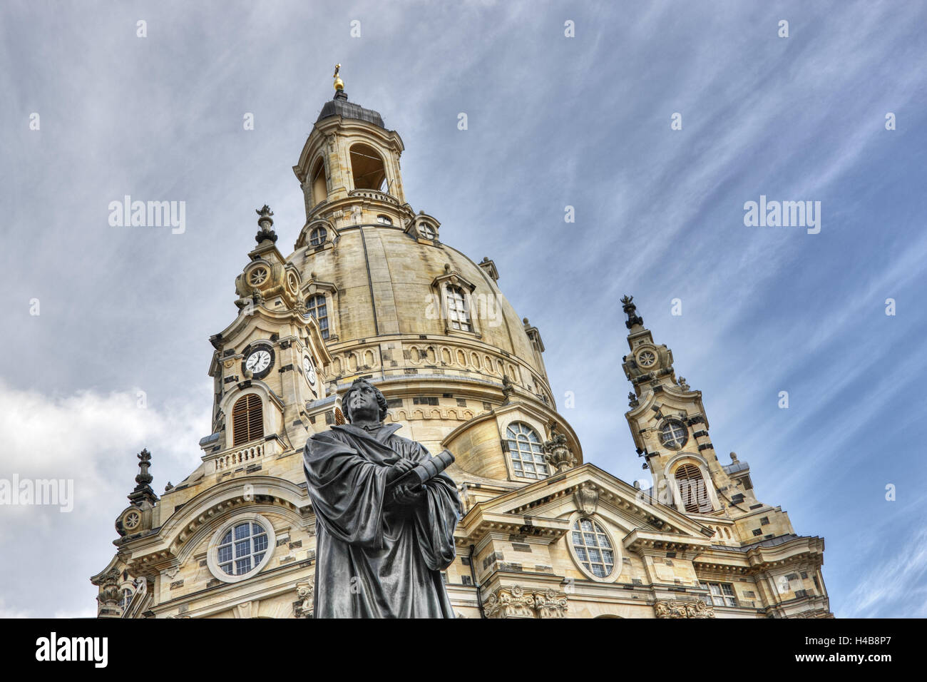 Germany, Saxony, Dresden, Church of Our Lady, Luther Monument, Stock Photo