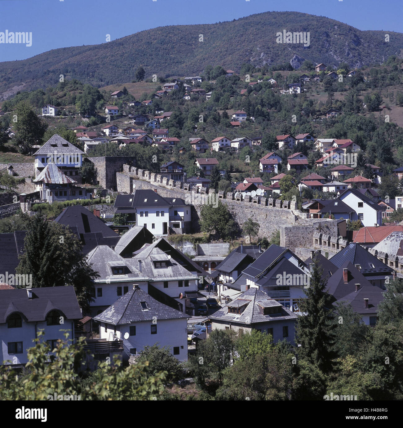 Bosnia-Herzegovina, Jajce, town, from above, Stock Photo