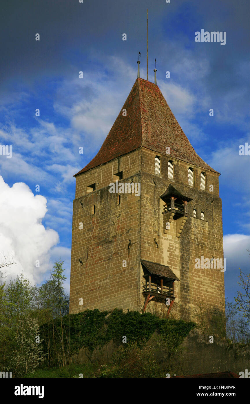 Switzerland, Fribourg, Red Tower, Tour Rouge, part of the medieval city  fortification in the evening light Stock Photo - Alamy