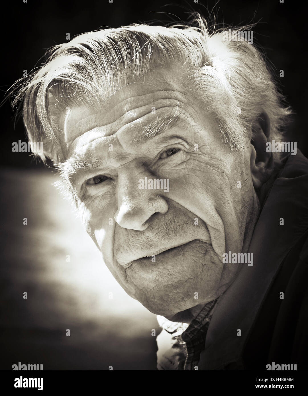 Man, senior, pensioner, portrait, 70-80 years, b/w Stock Photo