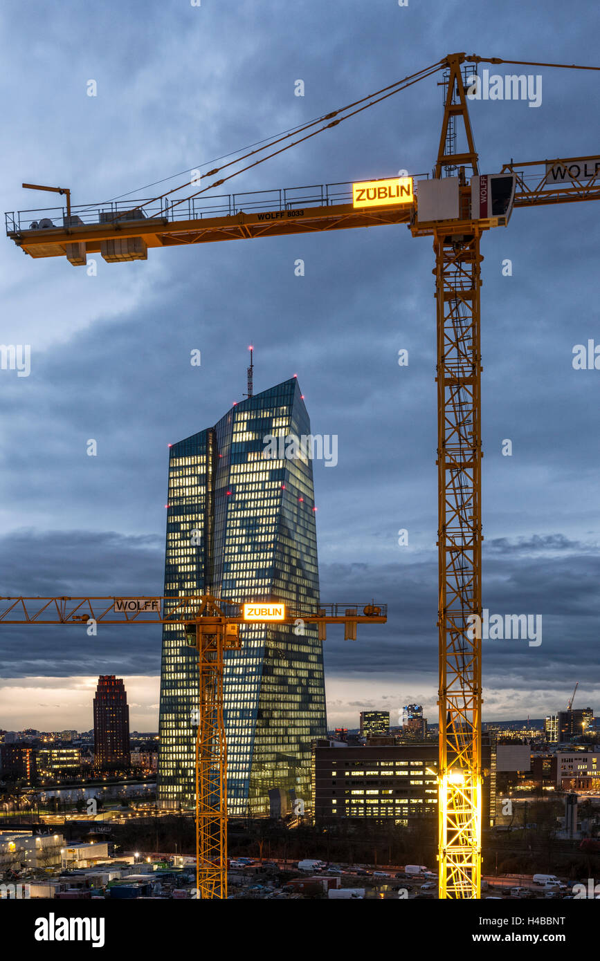 View on construction site of the new European Central Bank and skyline Stock Photo