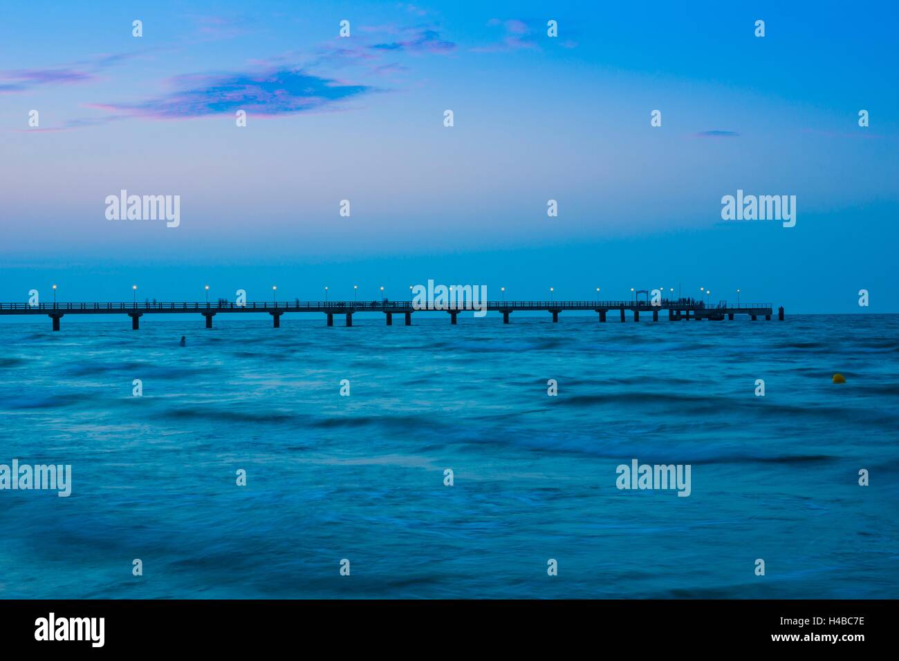 Ahlbeck pier, dusk, seaside resort Ahlbeck, Usedom Island, Mecklenburg-Western Pomerania, Germany Stock Photo
