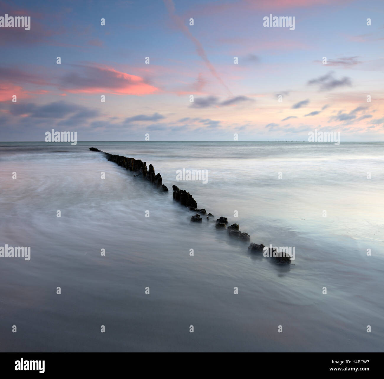 Denmark, island M°n, Klintholm Havn, sunset, beach, groyne Stock Photo