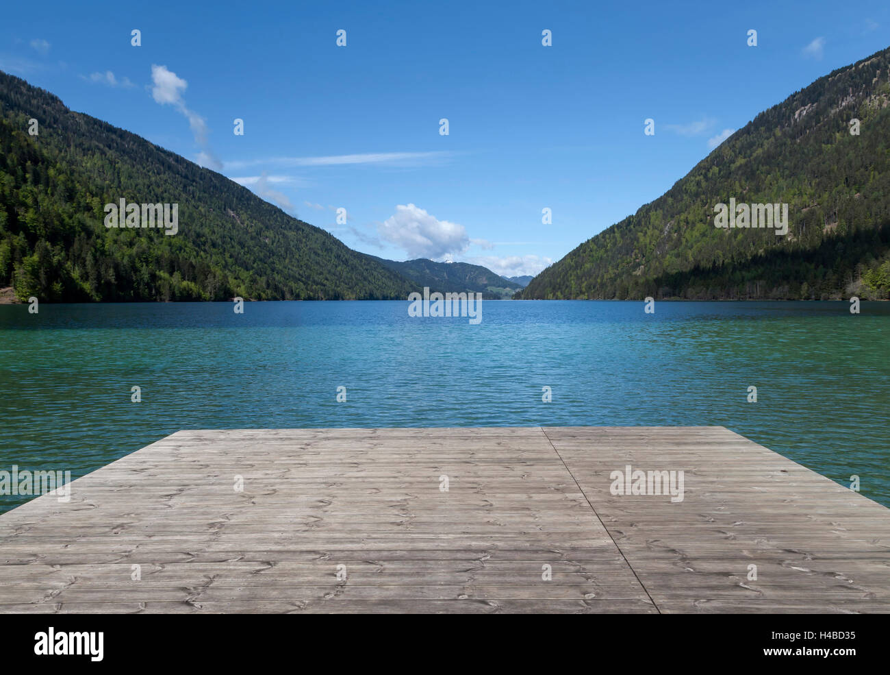 Bathing jetty at the Weissensee Stock Photo