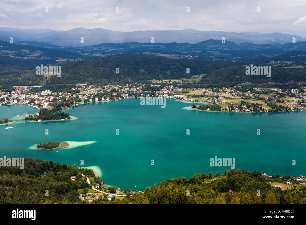 View from the observation tower Pyramidenkogel over the Wörthersee Stock Photo